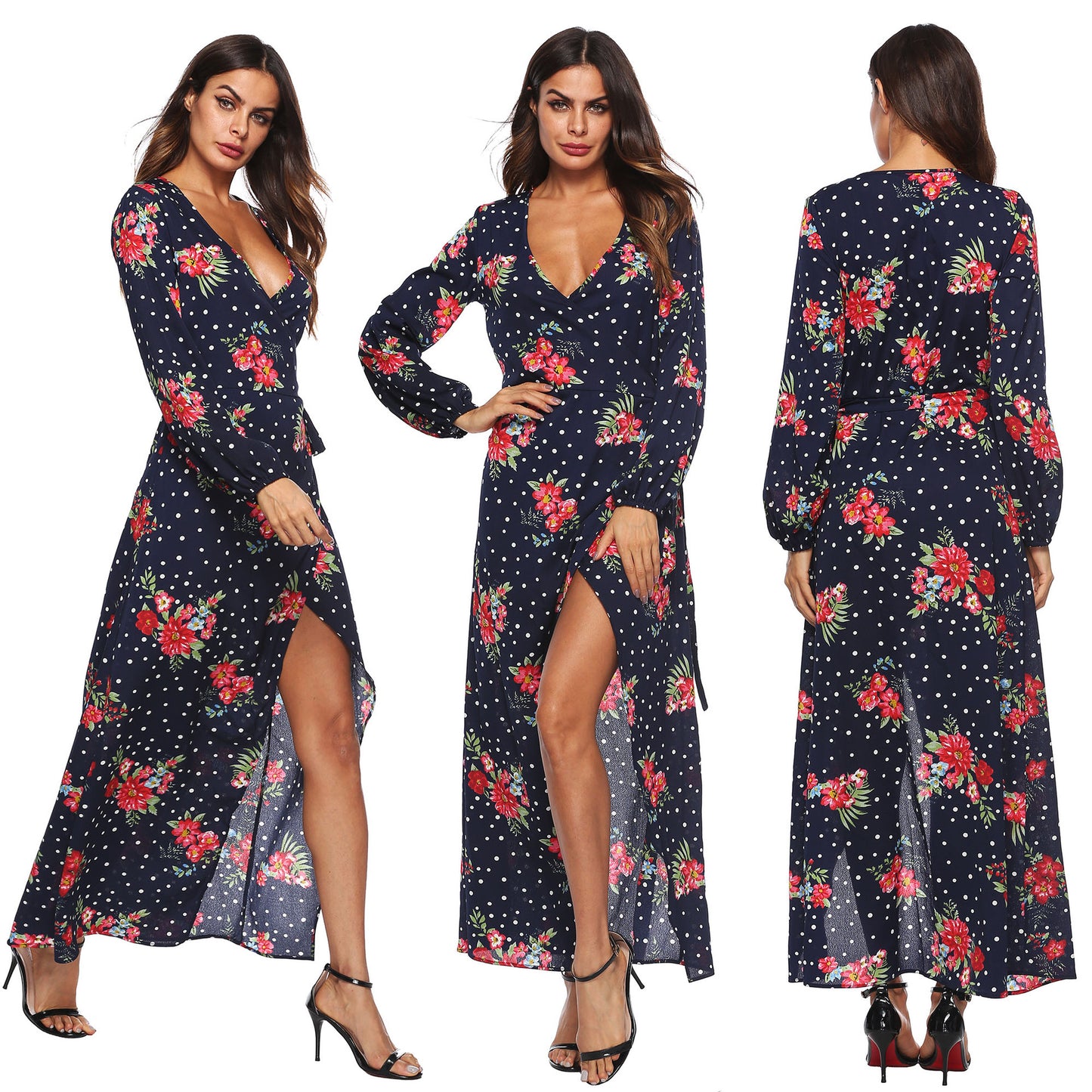 Robe maxi à manches longues à imprimé floral pour femmes Chic und Stil