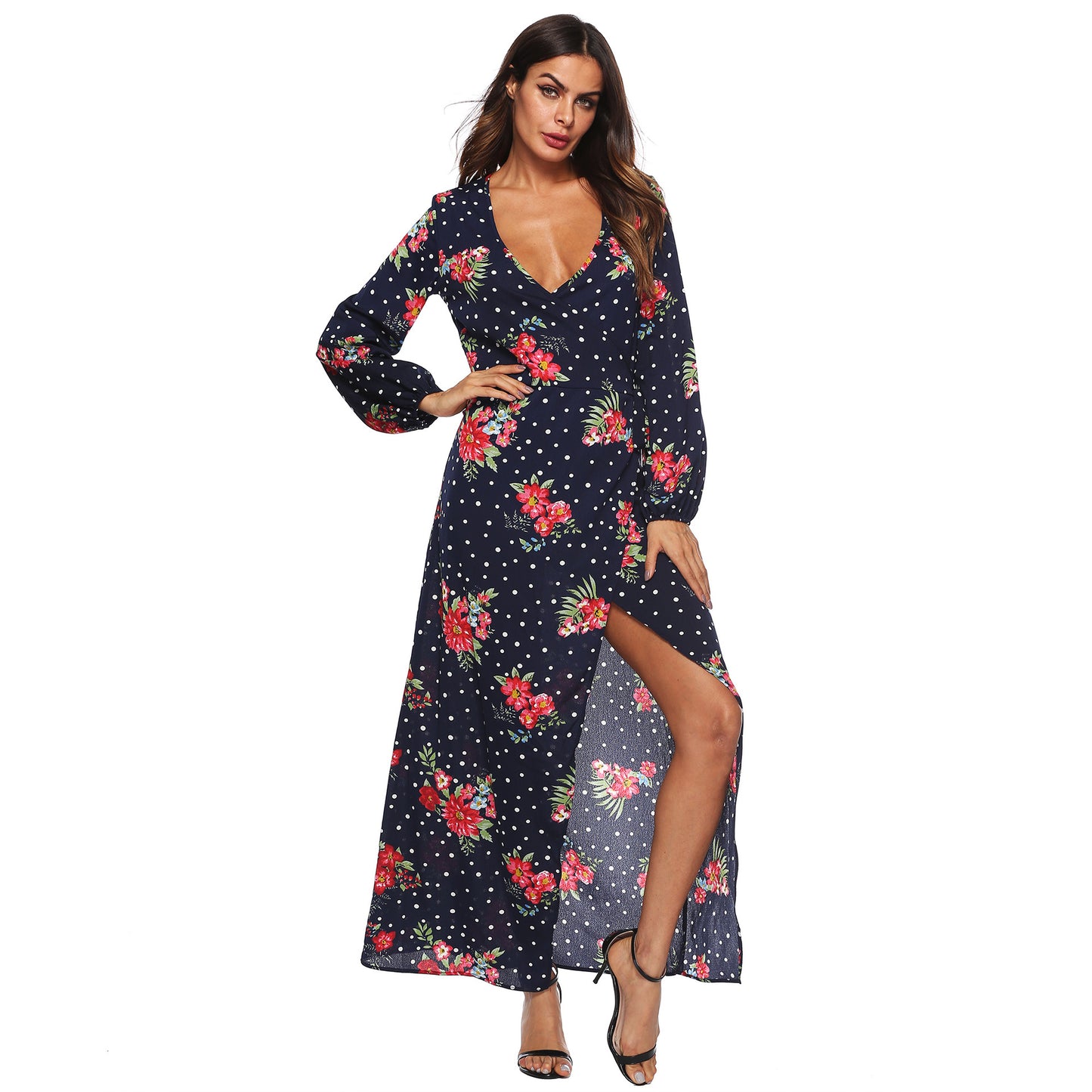 Robe maxi à manches longues à imprimé floral pour femmes Chic und Stil