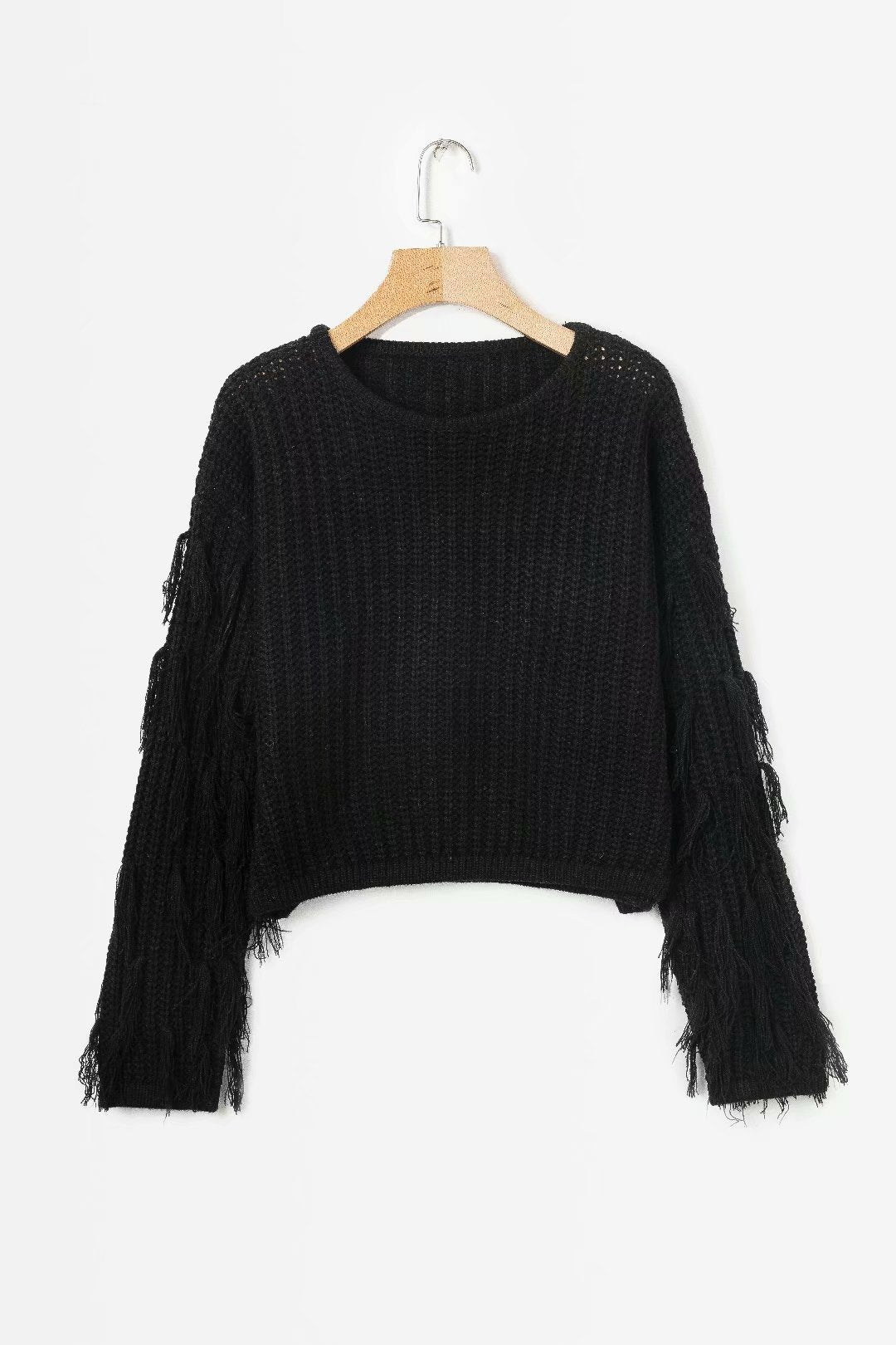 Pull structuré pour femmes avec des manches à franges originales Chic und Stil