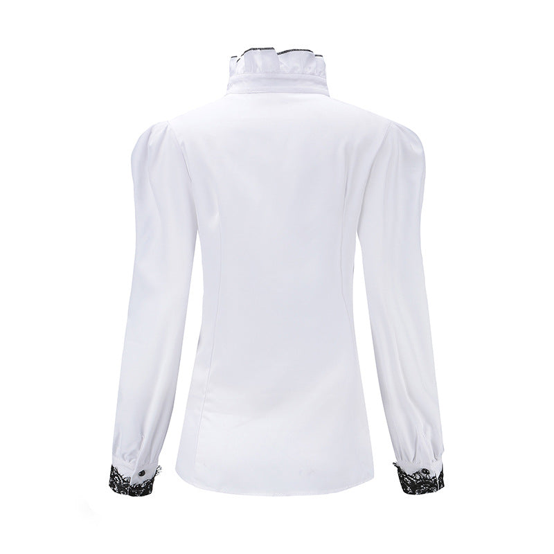 Dames Élégante blouse avec applications en dentelle et col montant Chic und Stil