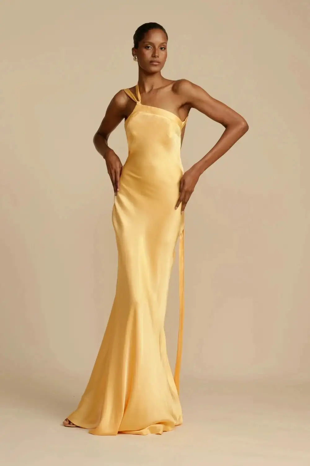 Chic and Stylish | Diagonal collar satin dress