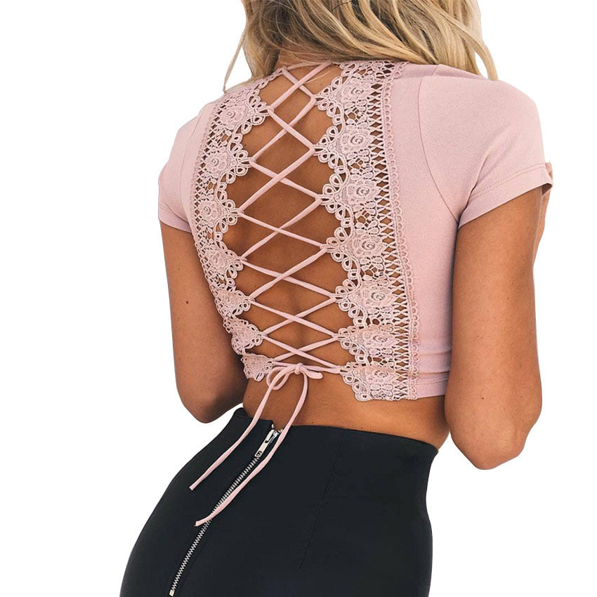 Top court pour femmes avec dos en dentelle et détails à nouer Chic und Stil