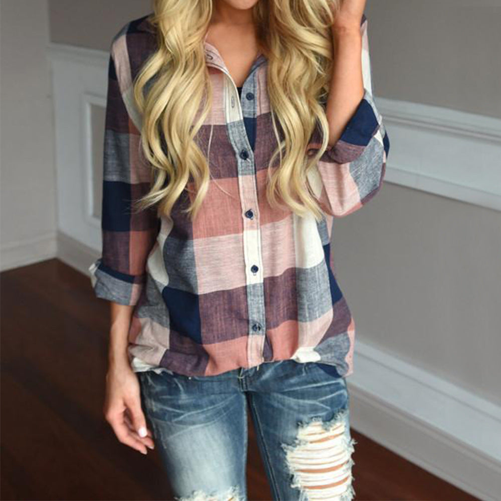 Blouse à carreaux pour femmes avec manches longues et coupe décontractée Chic und Stil