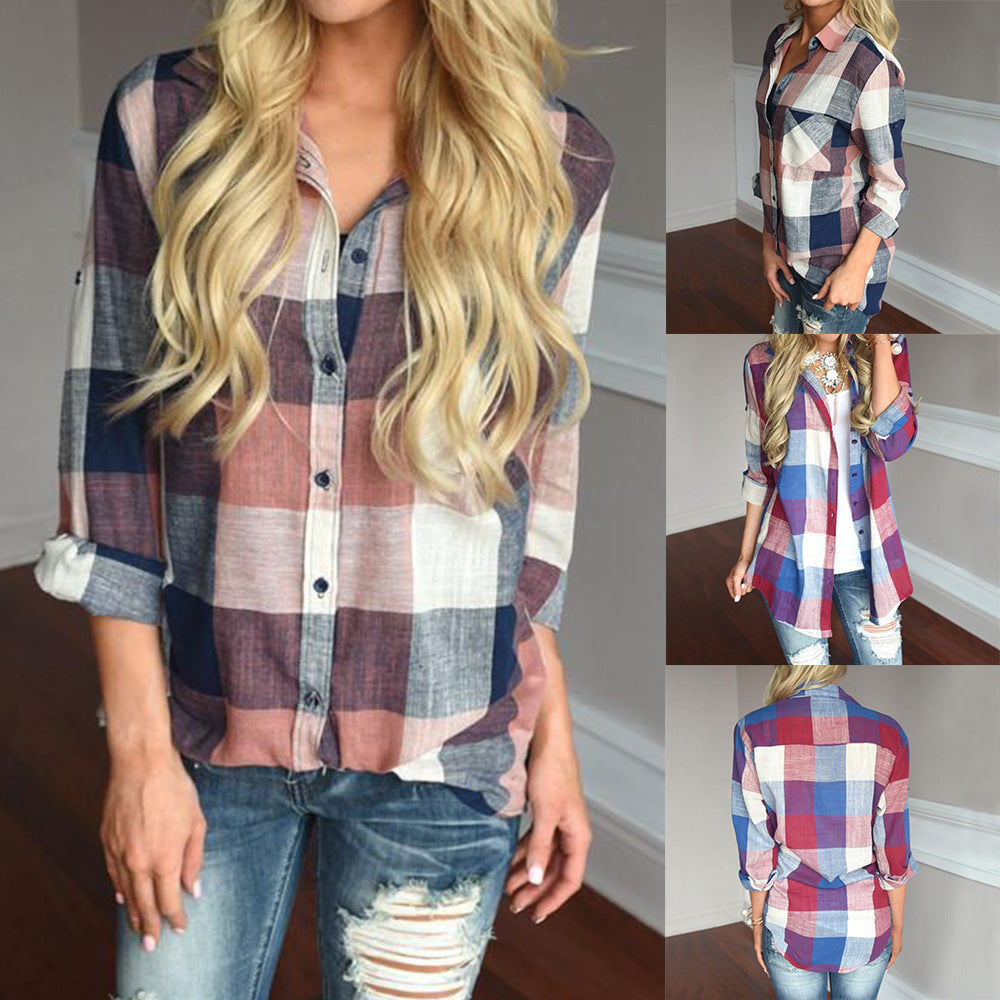 Blouse à carreaux pour femmes avec manches longues et coupe décontractée Chic und Stil