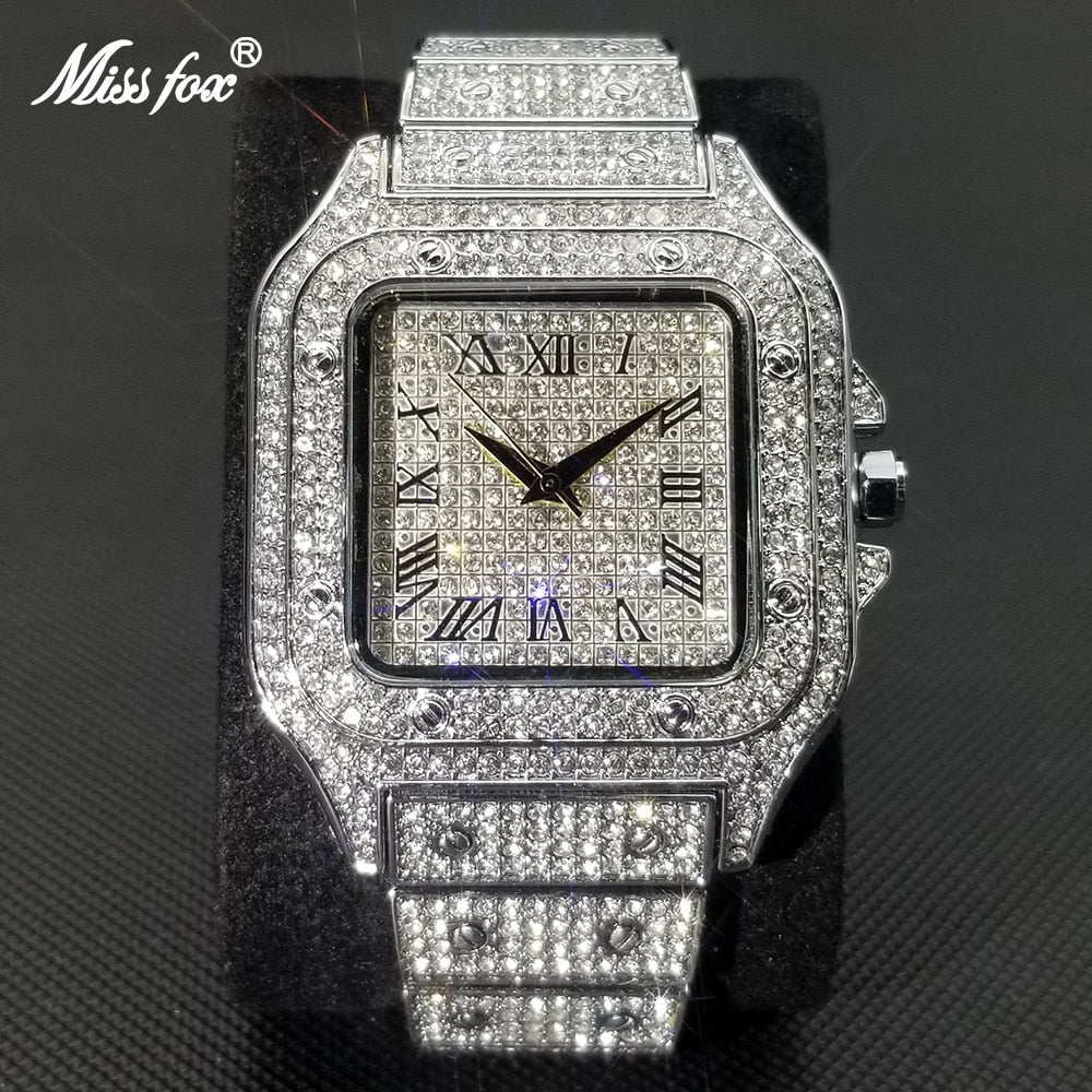 Chic and Style | MISSFOX Ice Out Square Watch for Men
