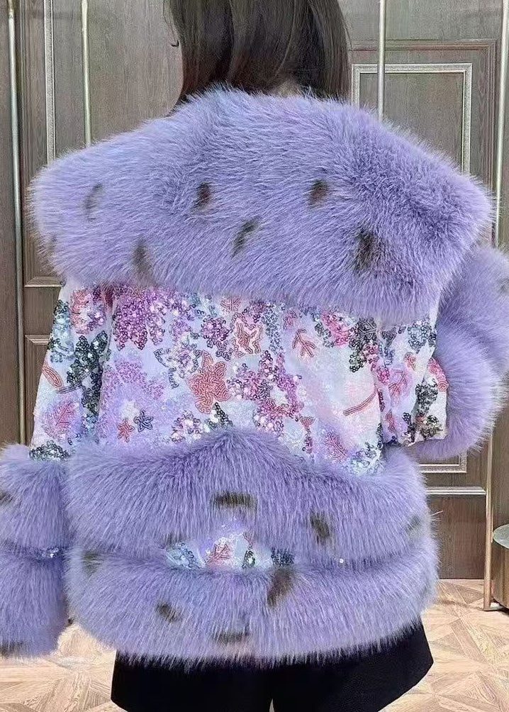 Chic und Stil | Lilac Plush Sequins Patchwork Winter Coats
