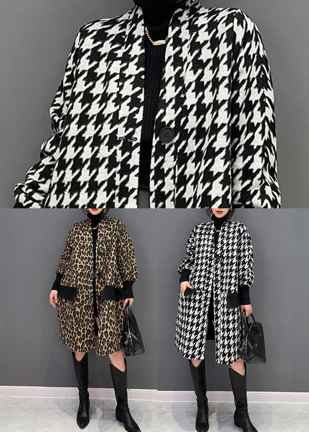 Chic und Stil | Cotton patchwork V neck coats with pockets