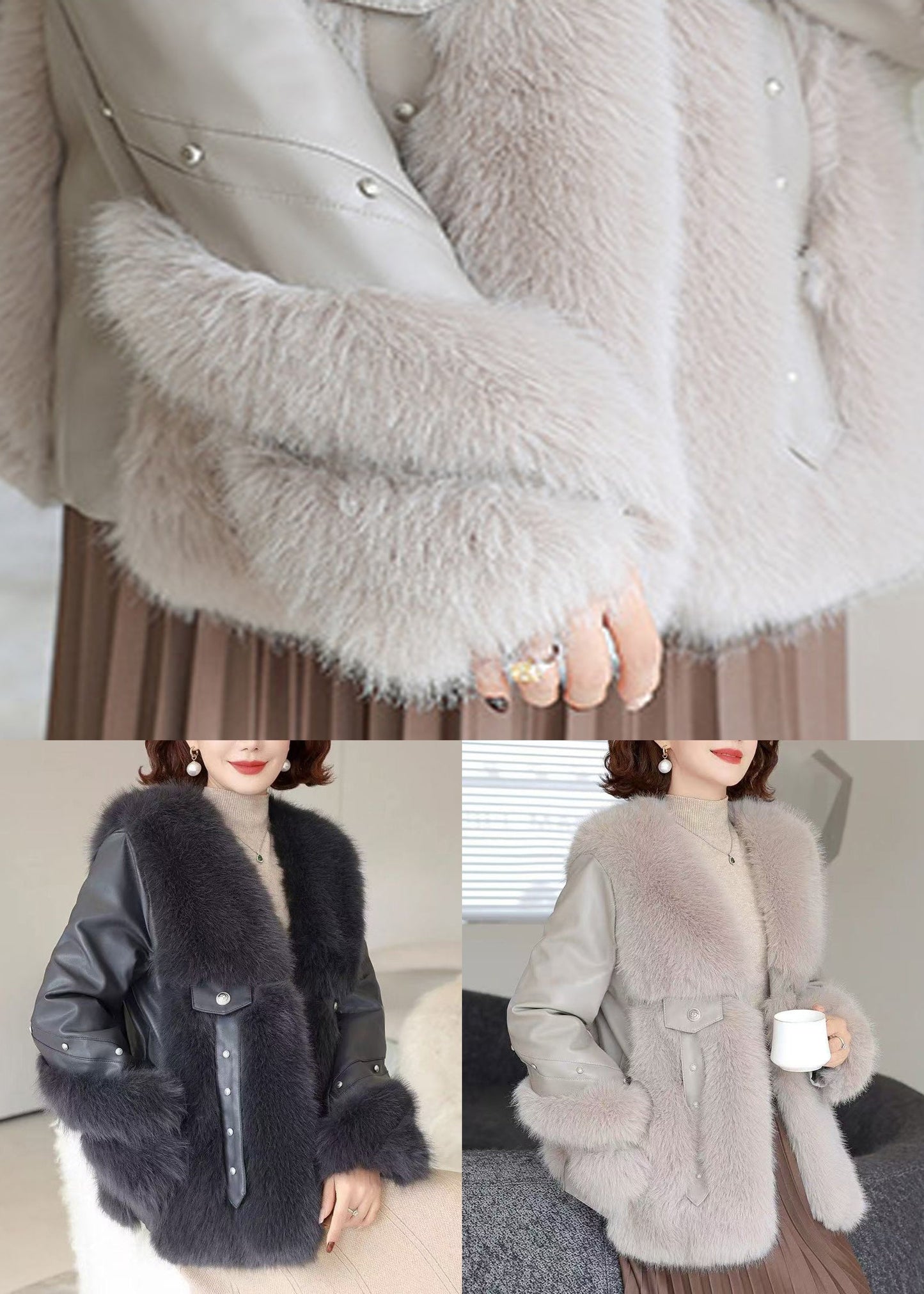 Chic und Stil | Patchwork Bags Vison Velvet Coats V-Neck Winter