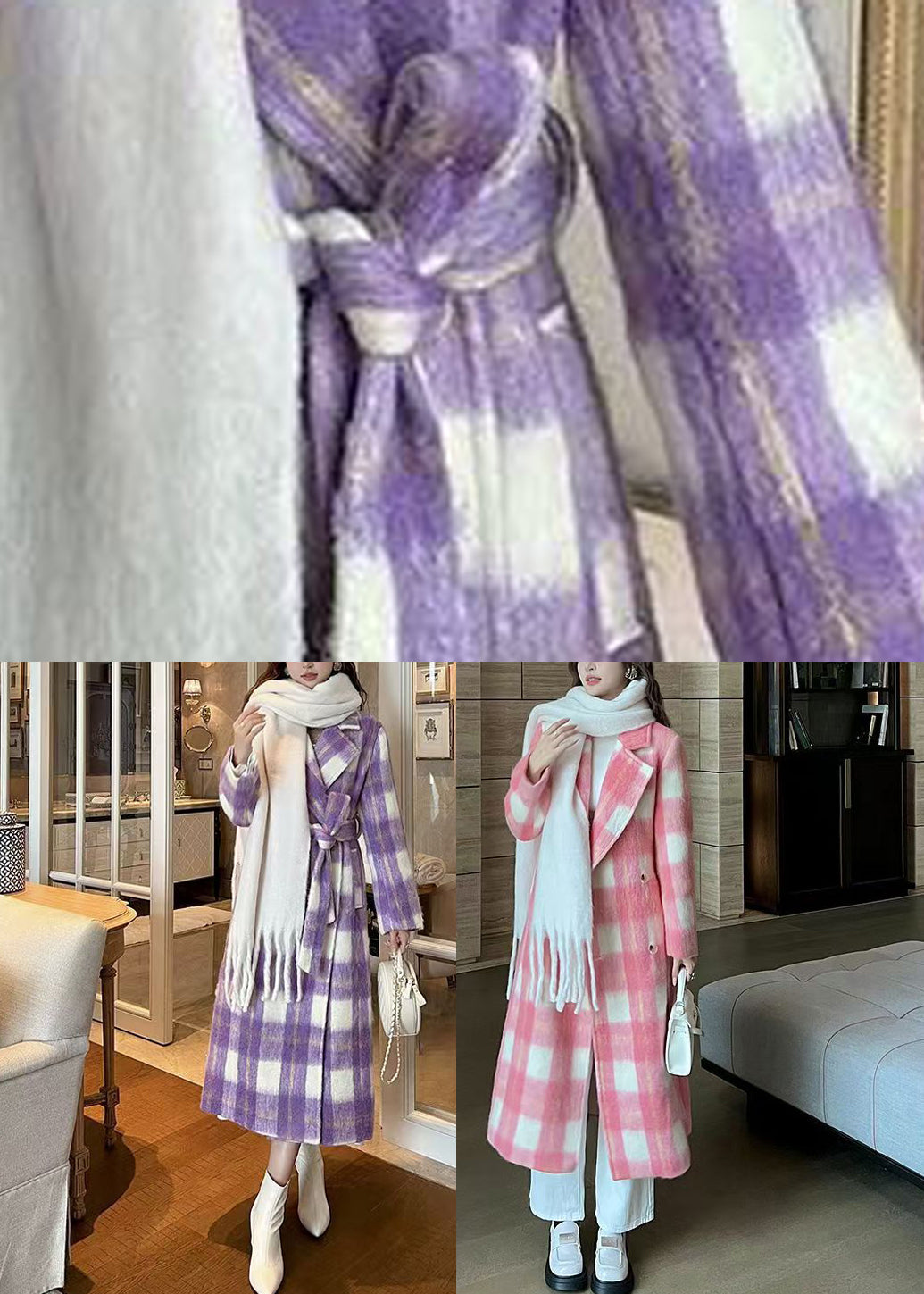 Chic und Stil | Purple Square Patchwork Long Wool Coats