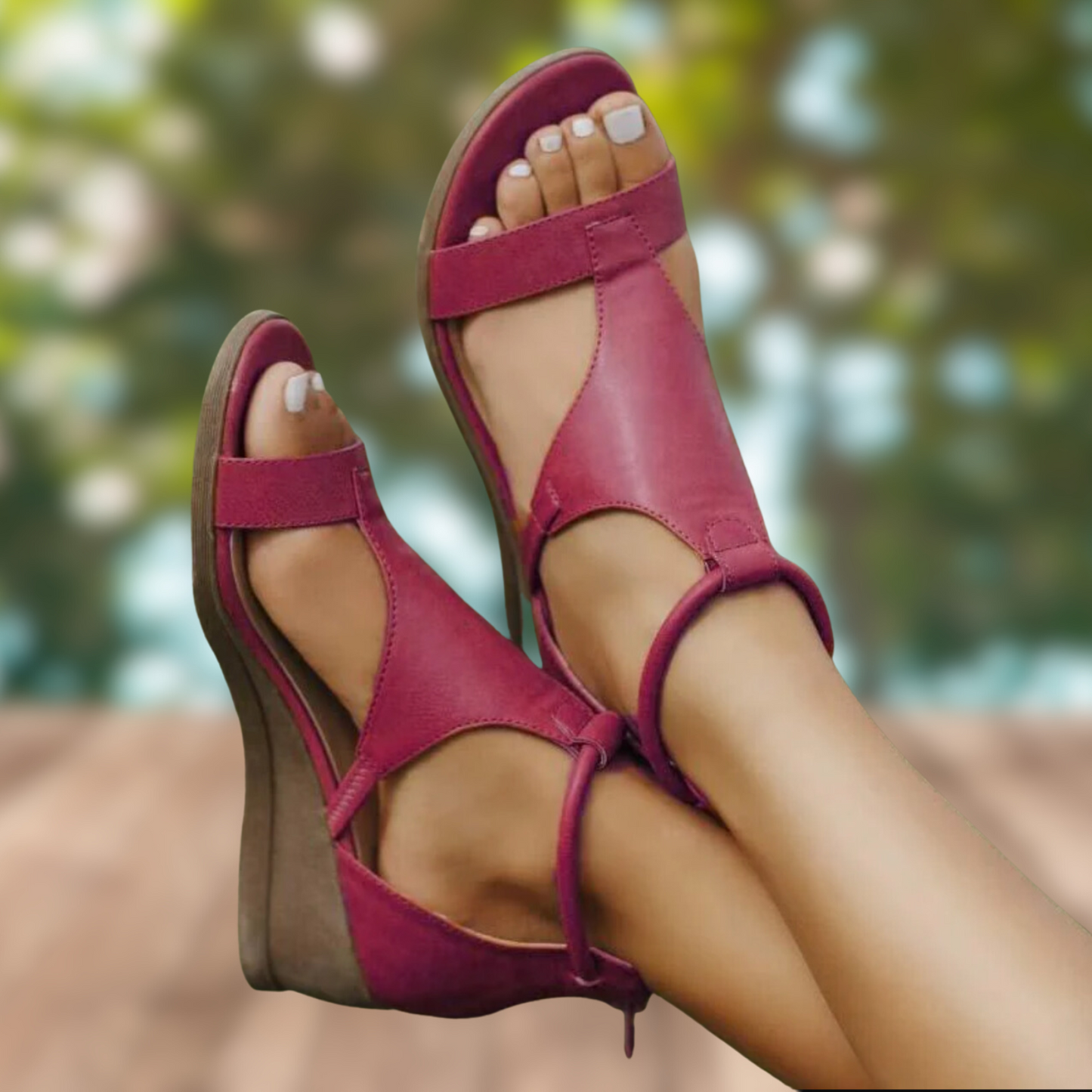 Chic und Stil | Orthopedic Leather Sandals with Heels for Women Stylish