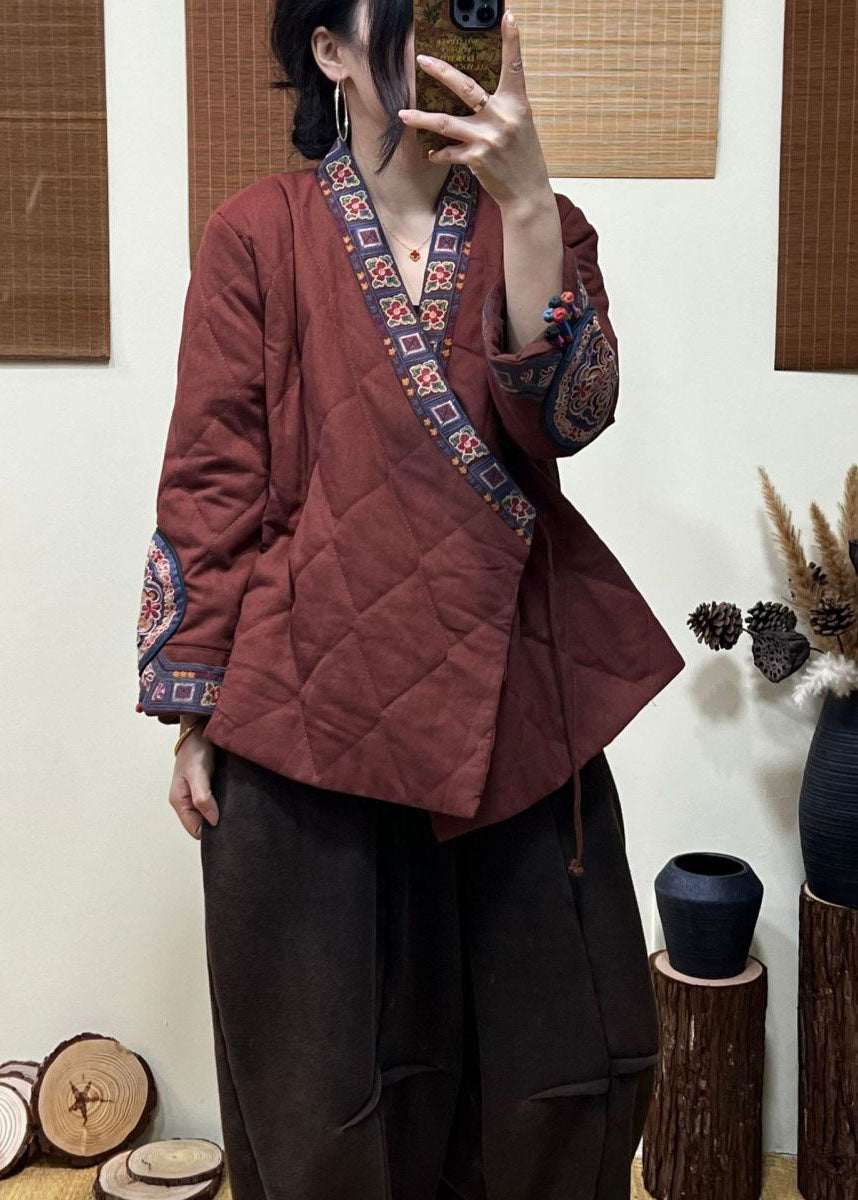 Chic und Stil | Rust embroidered Patchwork laces coats filled with fine cotton Winter