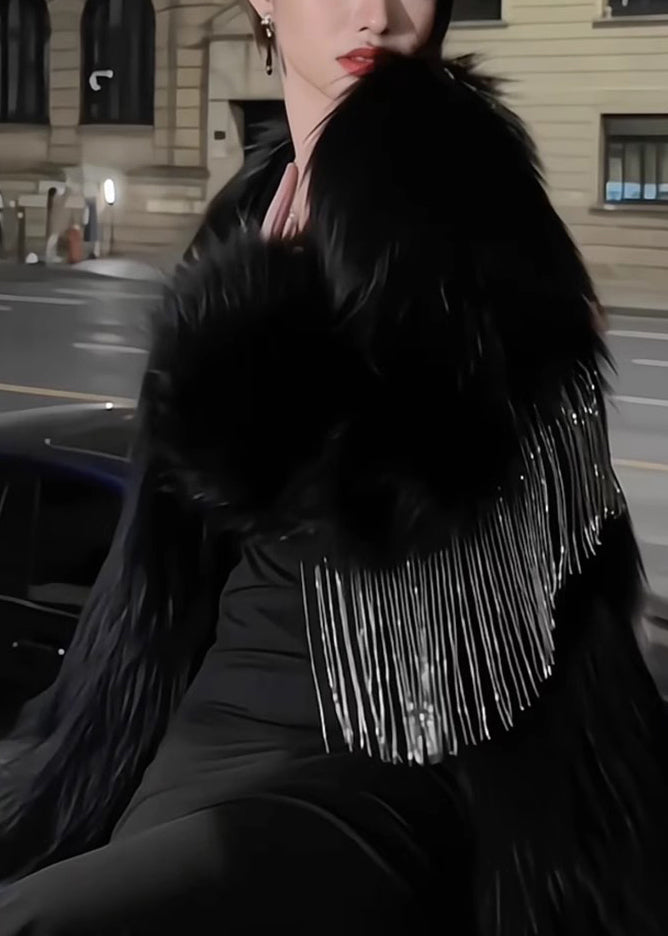 Chic und Stil | Patchwork coats with black fringes and V neck