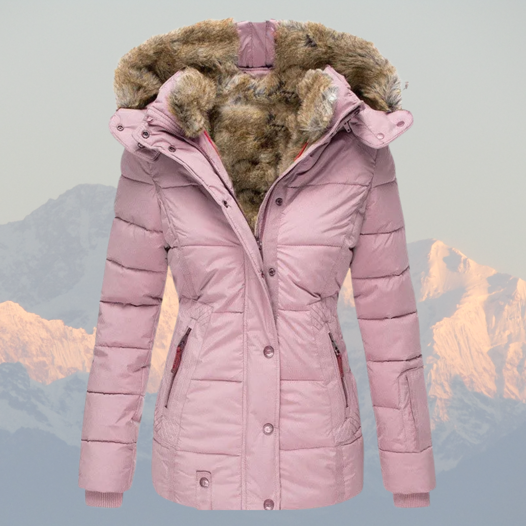 Chic und Stil | Down Puffer Coat with Faux Fur Hood Warm Waterproof & Insulated Winter Jacket