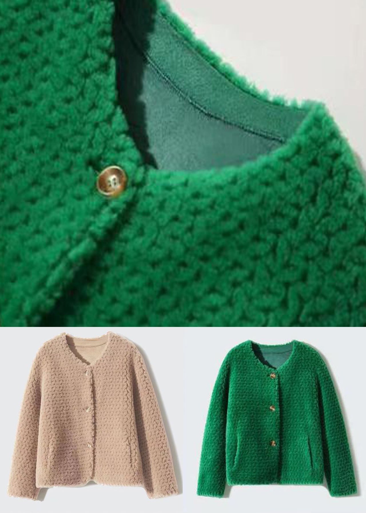 Chic und Stil | Patchwork Bags Wool Coats O-Neck Button Winter