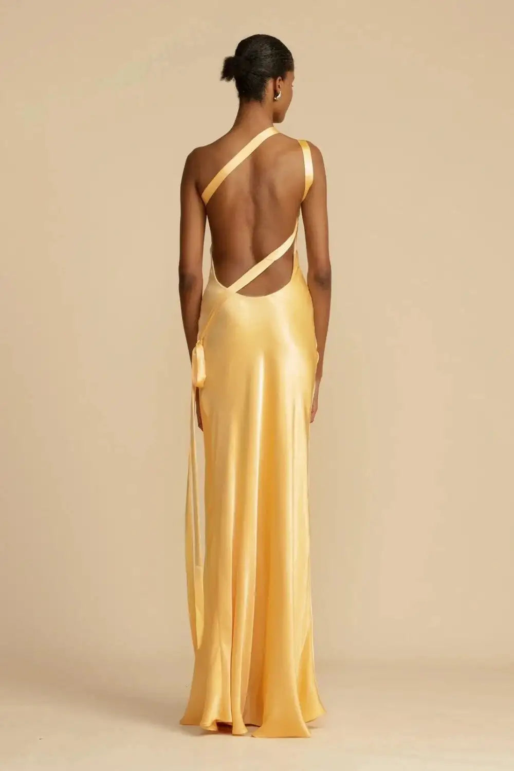 Chic and Stylish | Diagonal collar satin dress