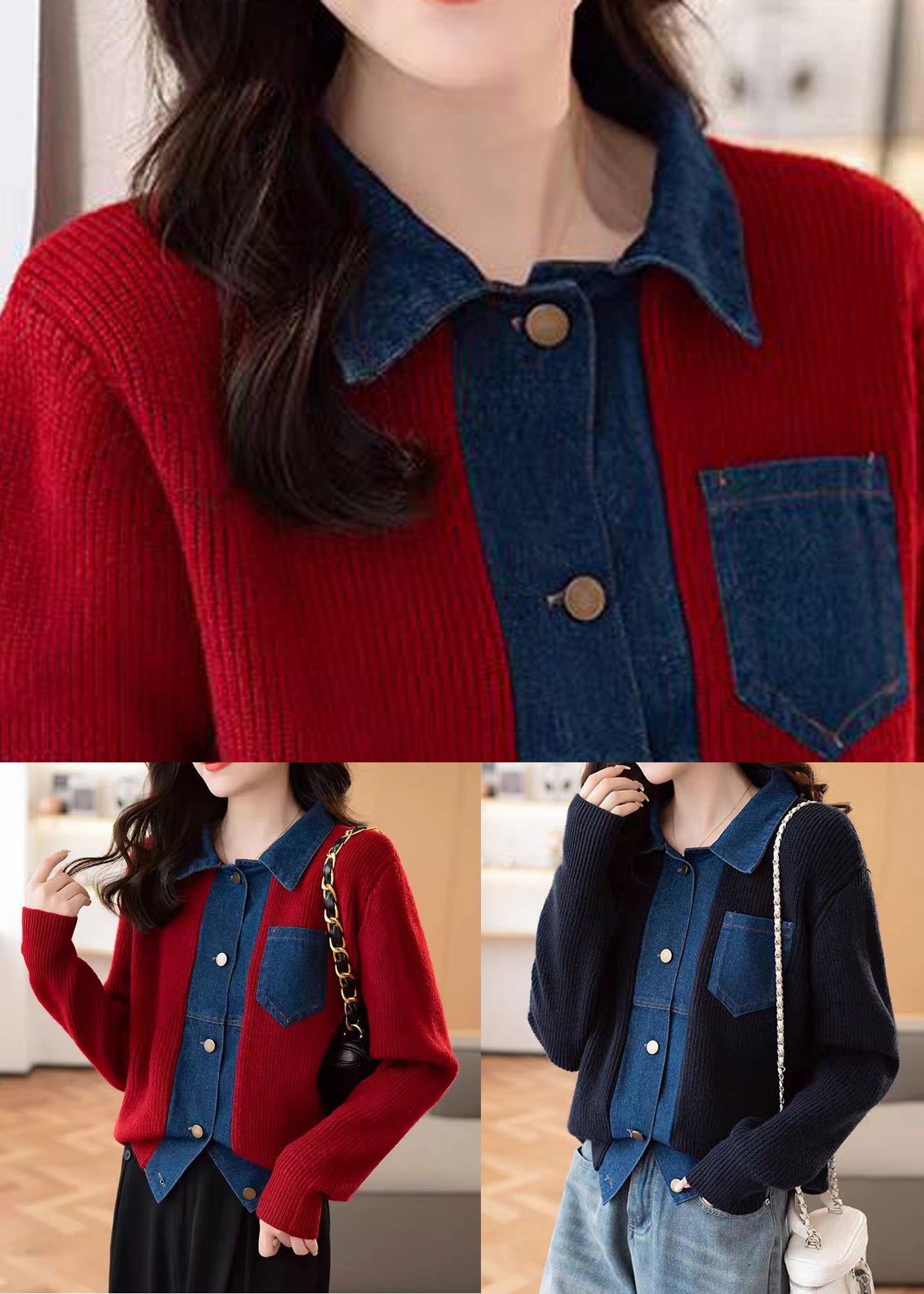 Chic und Stil | Patchwork denim coats with Peter Pan collar