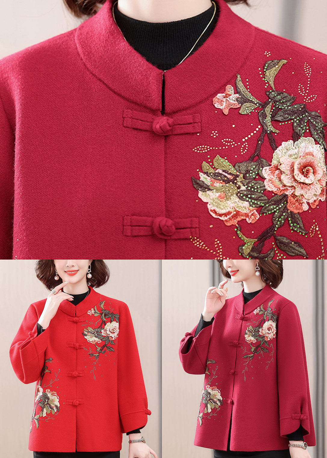 Chic und Stil | Printed wool coats with red high collar