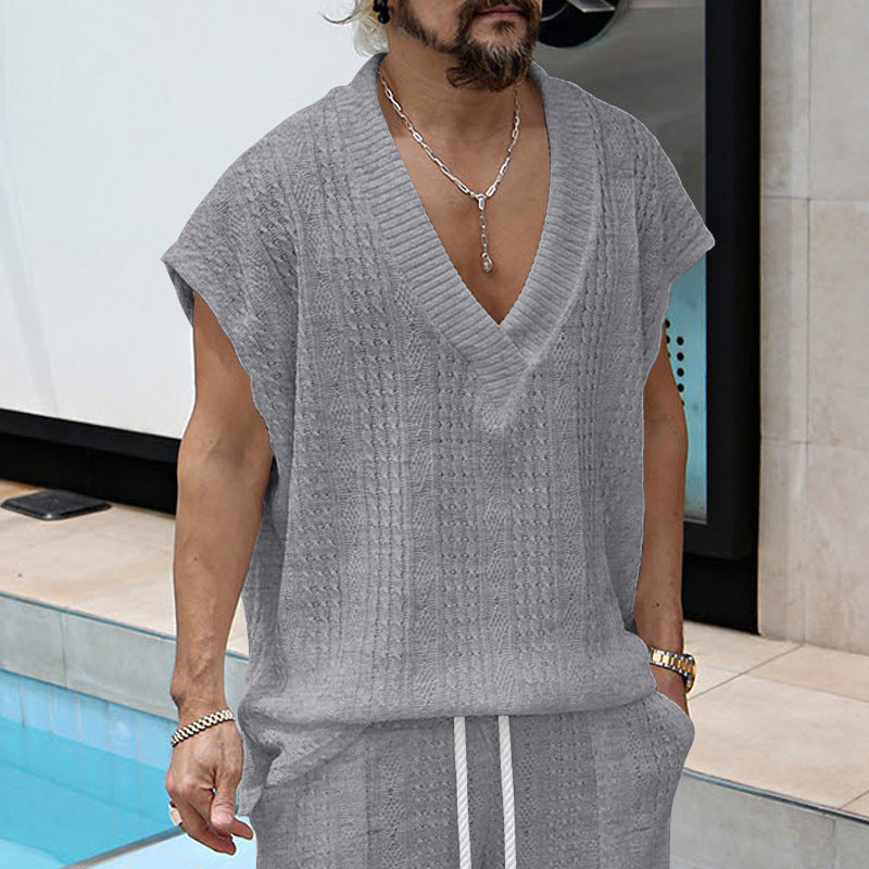 T-shirt en tricot décontracté pour hommes avec décolleté en V et coupe oversize Chic und Stil
