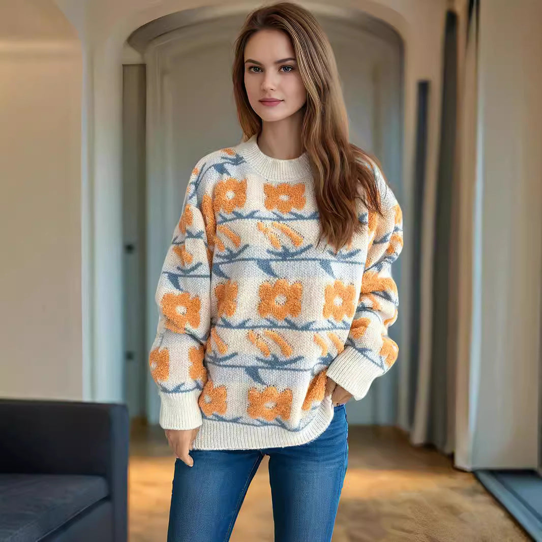 Pull en tricot pour dames avec motif floral et coupe décontractée Chic und Stil