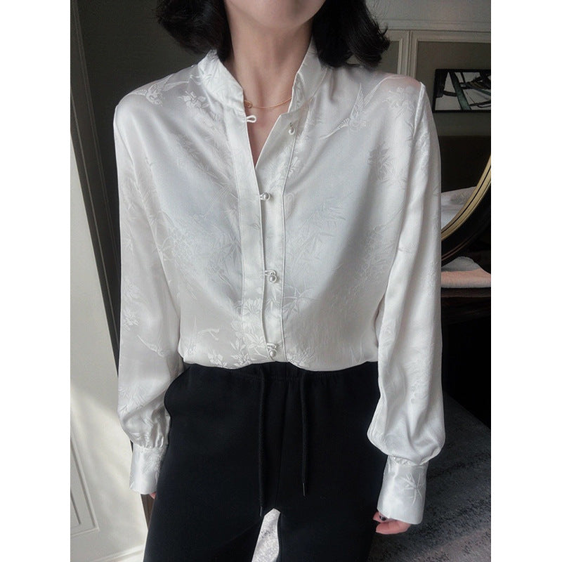 Blouse à boutons en satin élégant pour femmes Chic und Stil