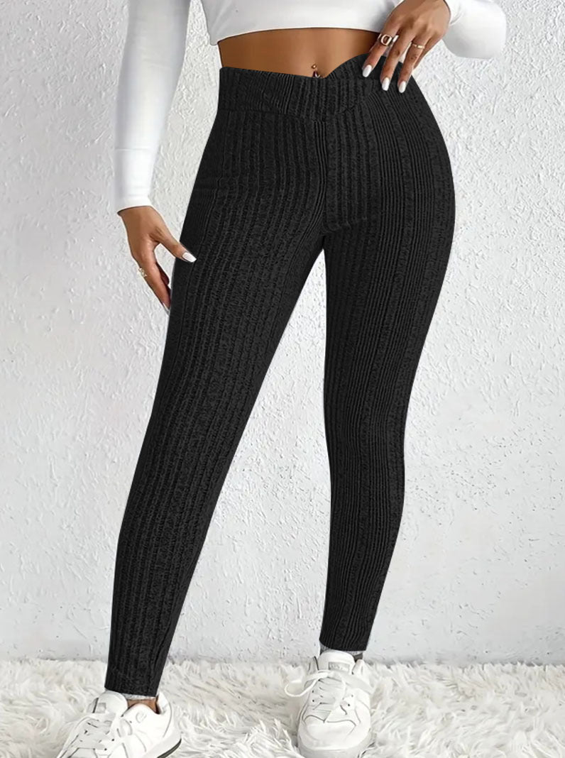 Leggings en tricot pour femmes avec taille haute et fines rayures verticales Chic und Stil