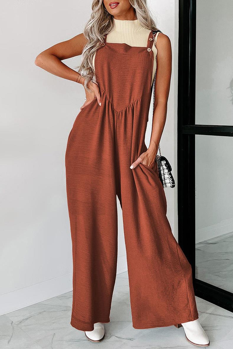 Combinaison décontractée pour femmes avec jambe large et détails de boutons décoratifs Chic und Stil