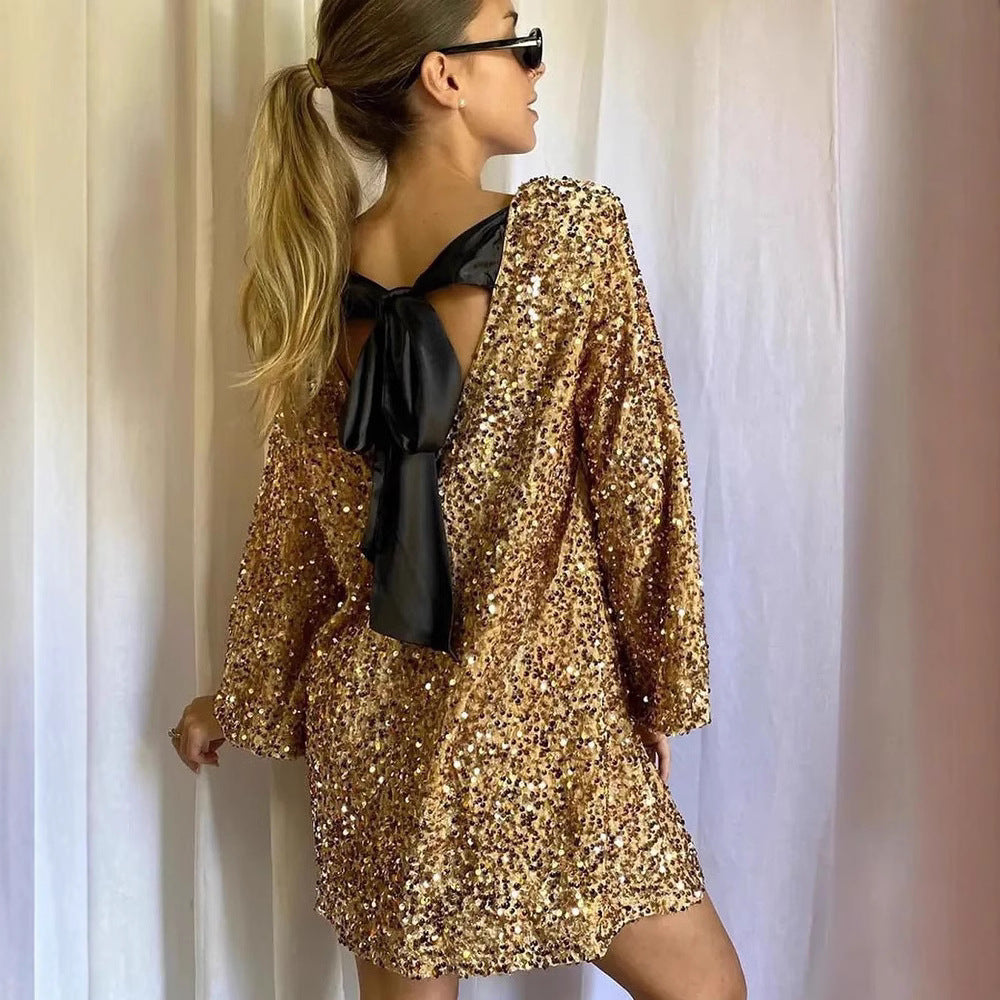 Robe Mini Pailletée Brillante Chic und Stil