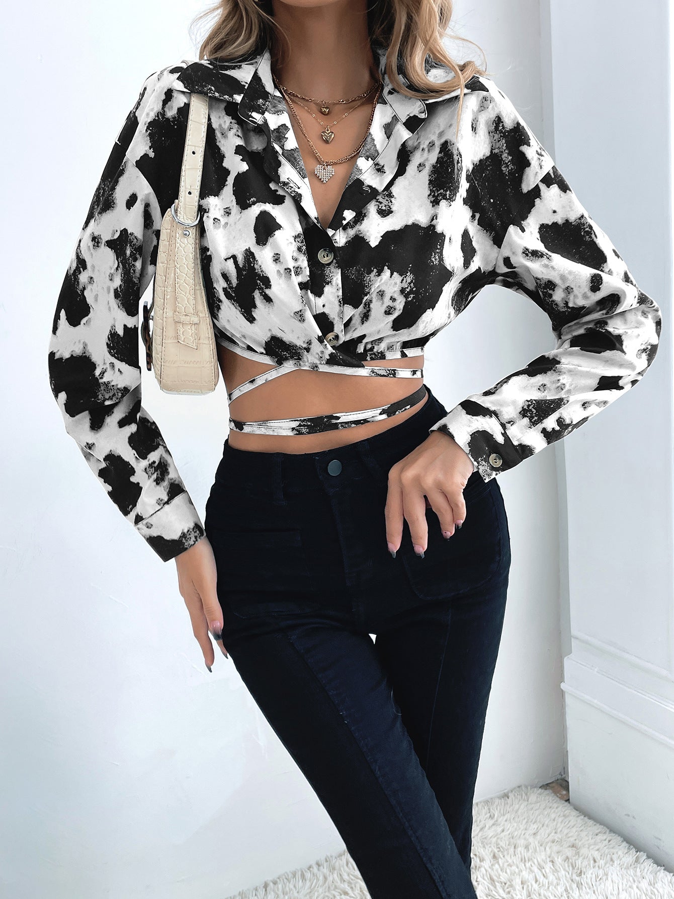 Chemisier court pour femmes avec nœud tendance et motif animalier Chic und Stil