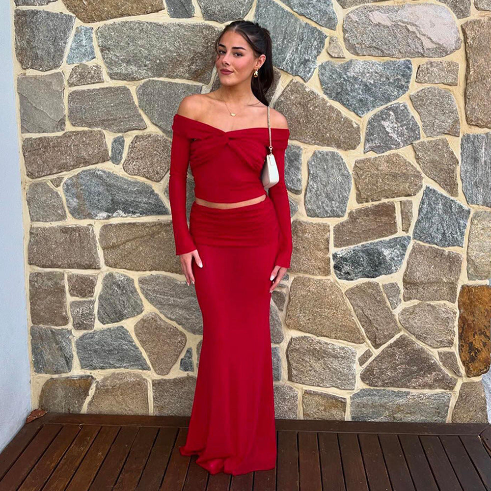 Robe de soirée deux pièces raffinée pour femmes en style off-shoulder Chic und Stil