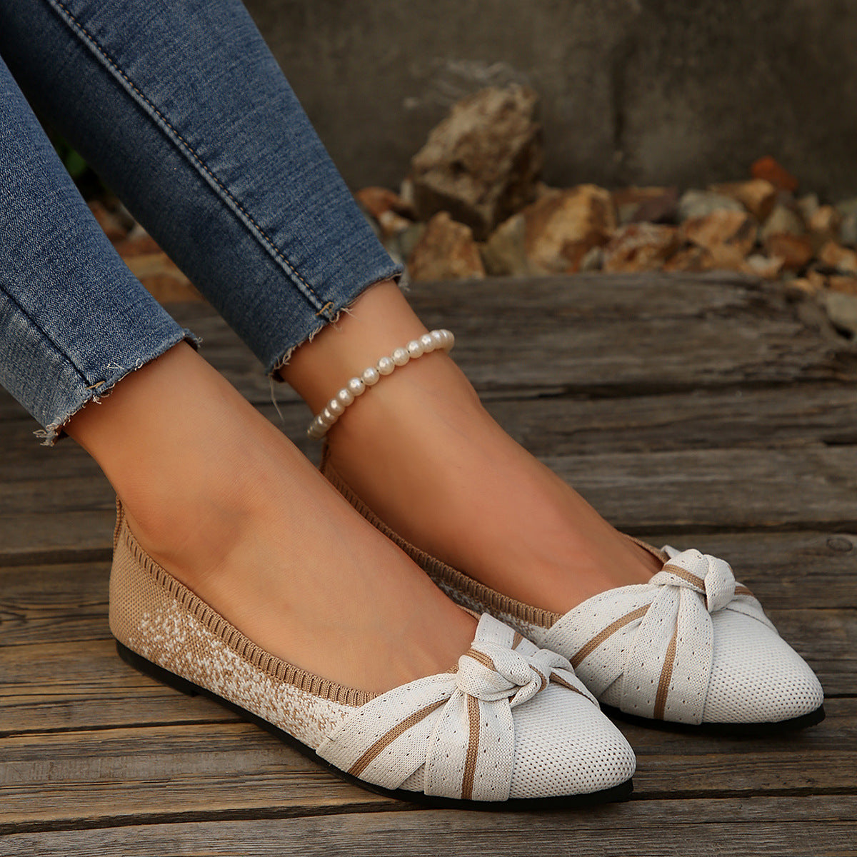Ballerines élégantes pour femmes avec décoration en nœud et design de chaussure pointue Chic und Stil