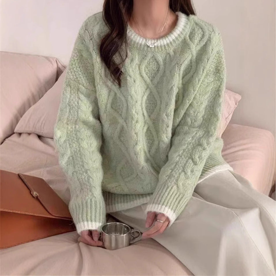 Pull en grosse maille pour femmes avec motif torsadé et finition de col contrastante Chic und Stil
