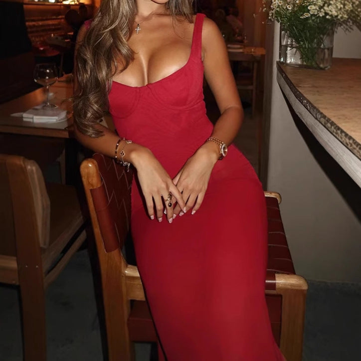 Robe maxi transparente pour dames avec décolleté séduisant et fente haute Chic und Stil