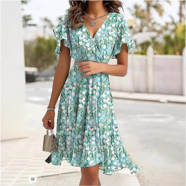 Robe portefeuille à volants fluides pour femmes Chic und Stil