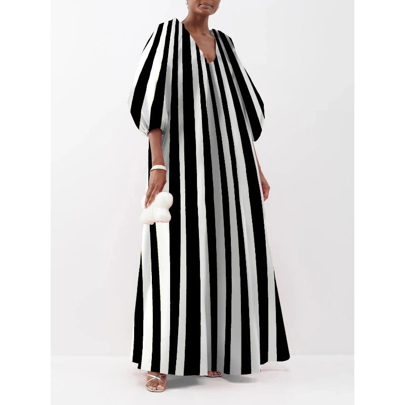 Robe maxi rayée pour femmes avec manches bouffantes Chic und Stil