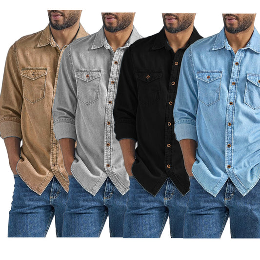 Chemise en denim pour hommes avec poches poitrine polyvalentes Chic und Stil