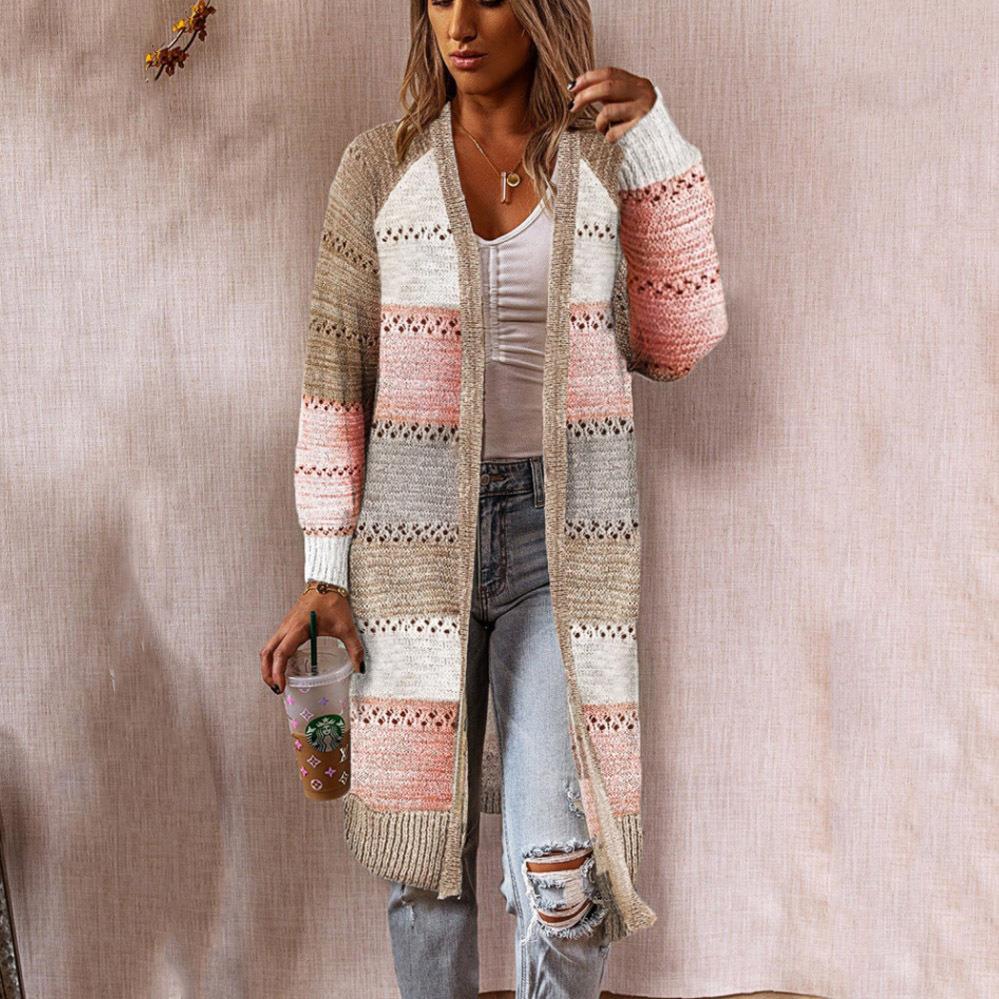 Veste en tricot pour femmes au style patchwork rétro avec des manches longues et une ouverture devant Chic und Stil