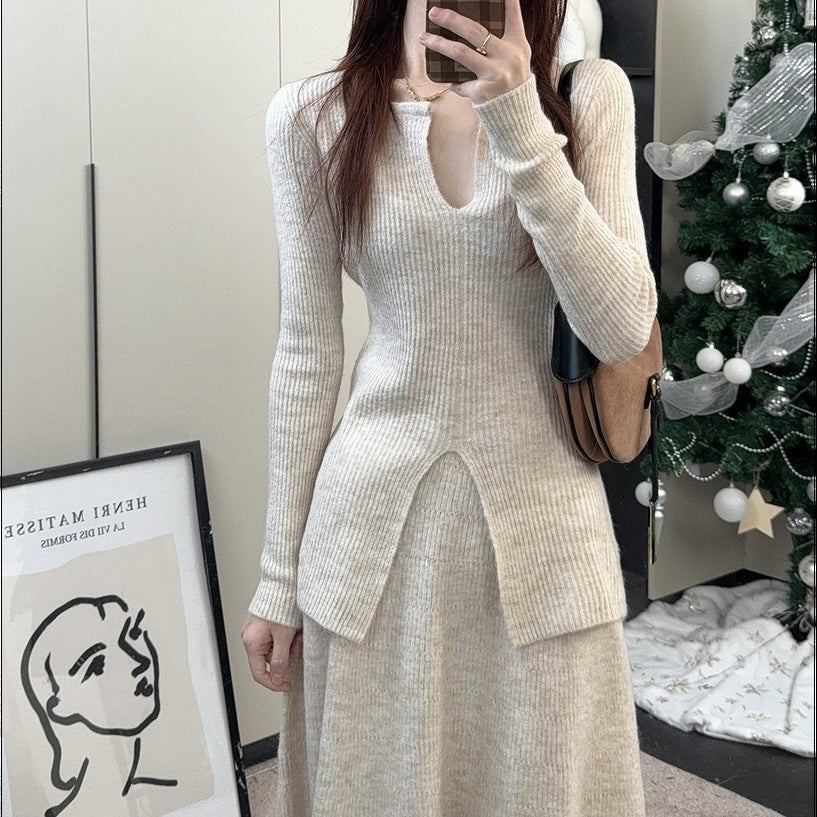 Robe en tricot pour dames avec une fente élégante et un design structuré Chic und Stil