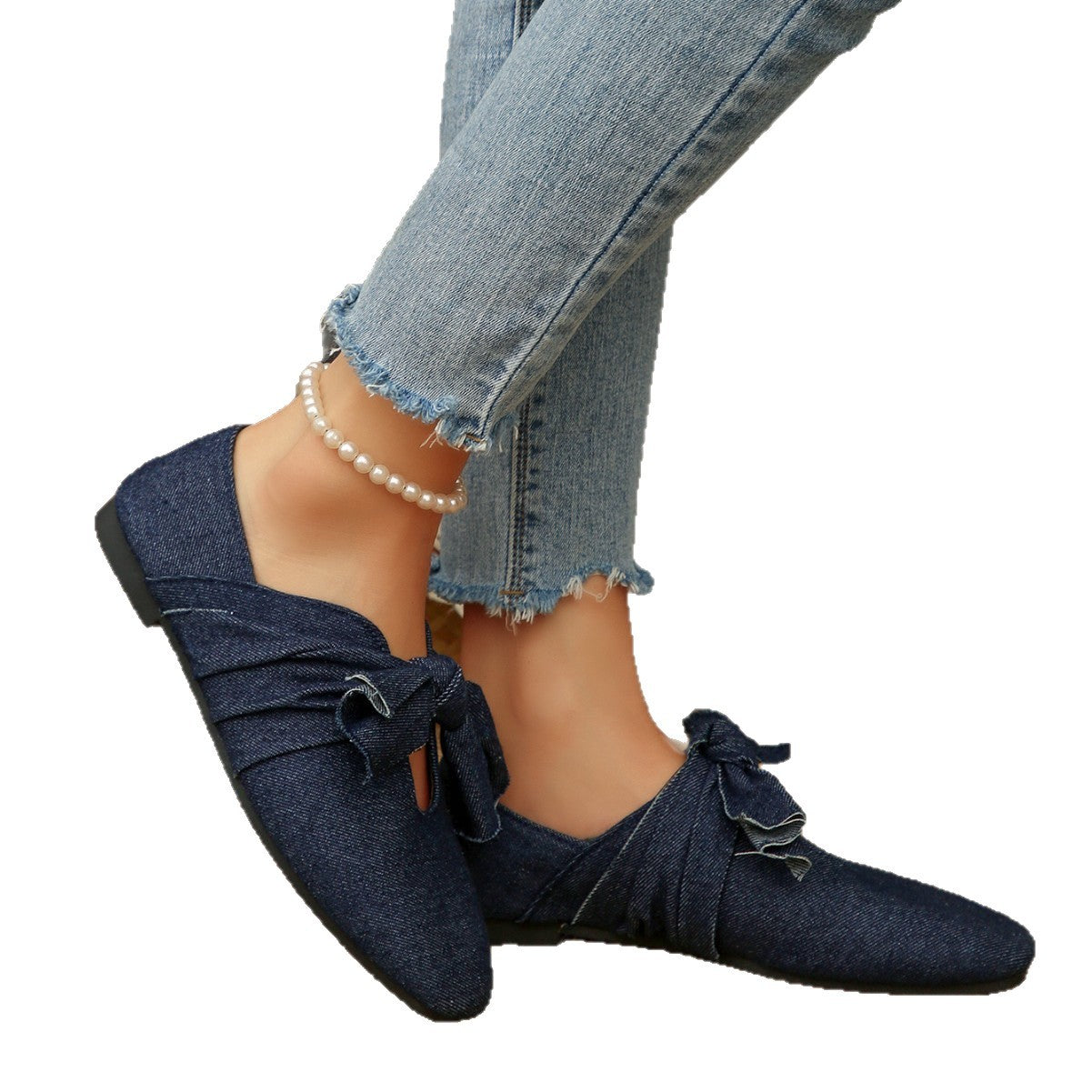 Dames Ballerines en Denim avec Détail de Nœud Chic und Stil