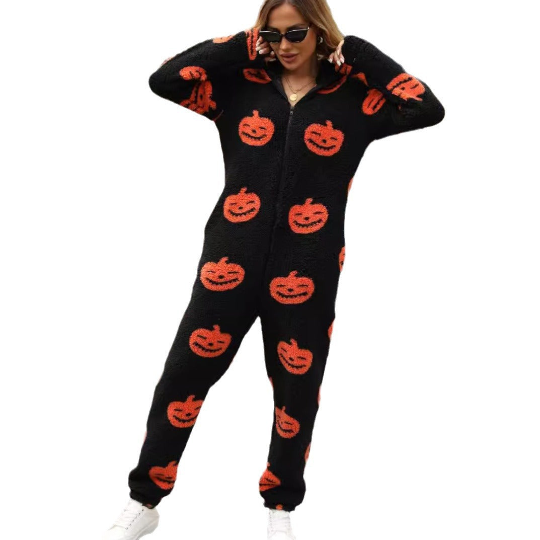 Dames Combinaison Halloween confortable avec capuche et polaire mignonne Chic und Stil