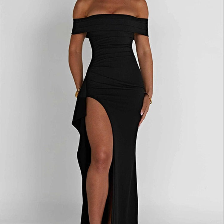 Robe de soirée chic et élégante avec décolleté off-shoulder et fente pour femmes Chic und Stil