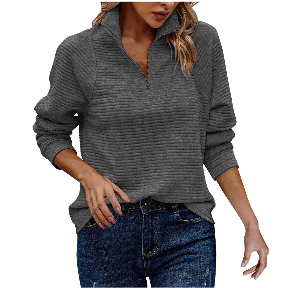 Pull en waffle à col montant et zip pour femmes Chic und Stil