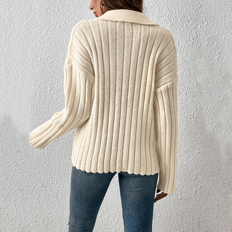 Pull en tricot pour femmes avec décolleté en V et texture côtelée Chic und Stil