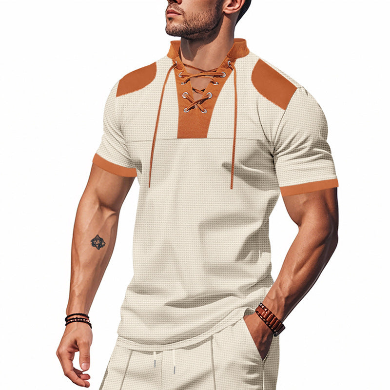 Chemise à manches courtes pour hommes avec lacets et design structuré Chic und Stil
