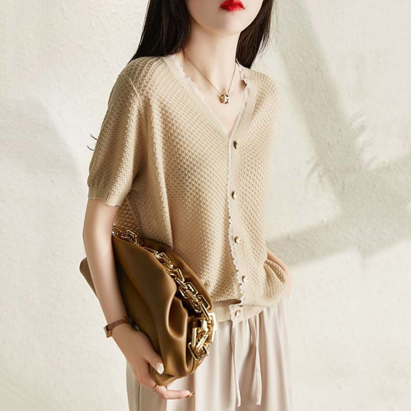 Cardigan Texturé Femme Col V Chic und Stil