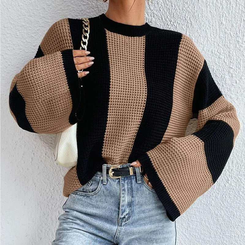 Pull en tricot pour femmes avec motif en nid d'abeille texturé et manches amples Chic und Stil
