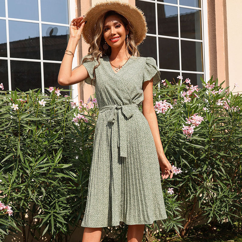 Robe portefeuille plissée pour femmes avec détail à la taille