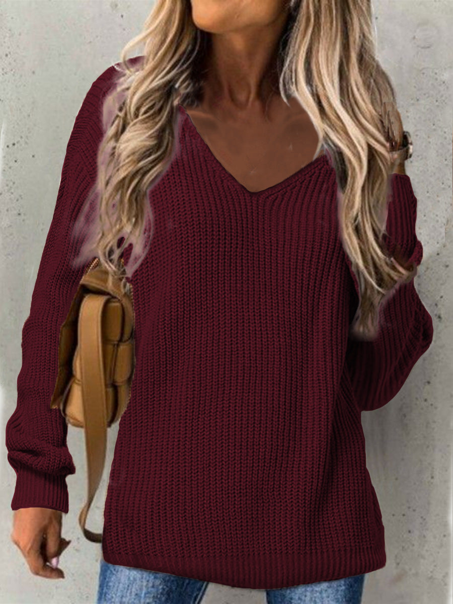 Pull-over en tricot épais à encolure en V pour femmes avec coupe décontractée Chic und Stil