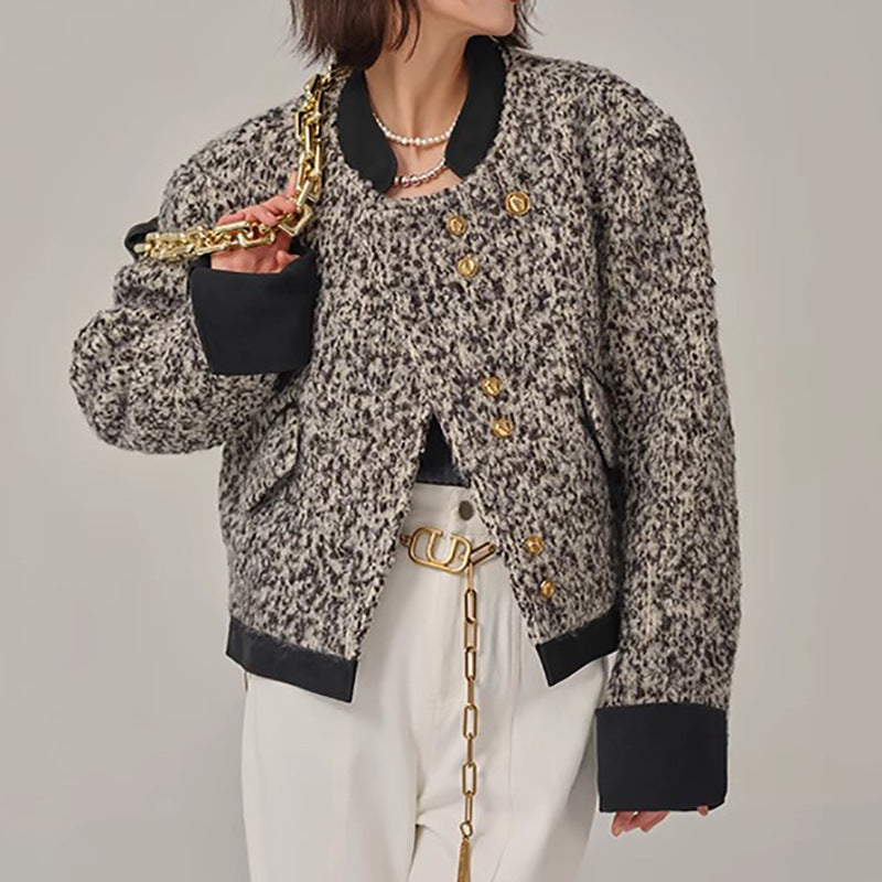 Veste cropped texturée pour femmes avec détail en cuir élégant Chic und Stil