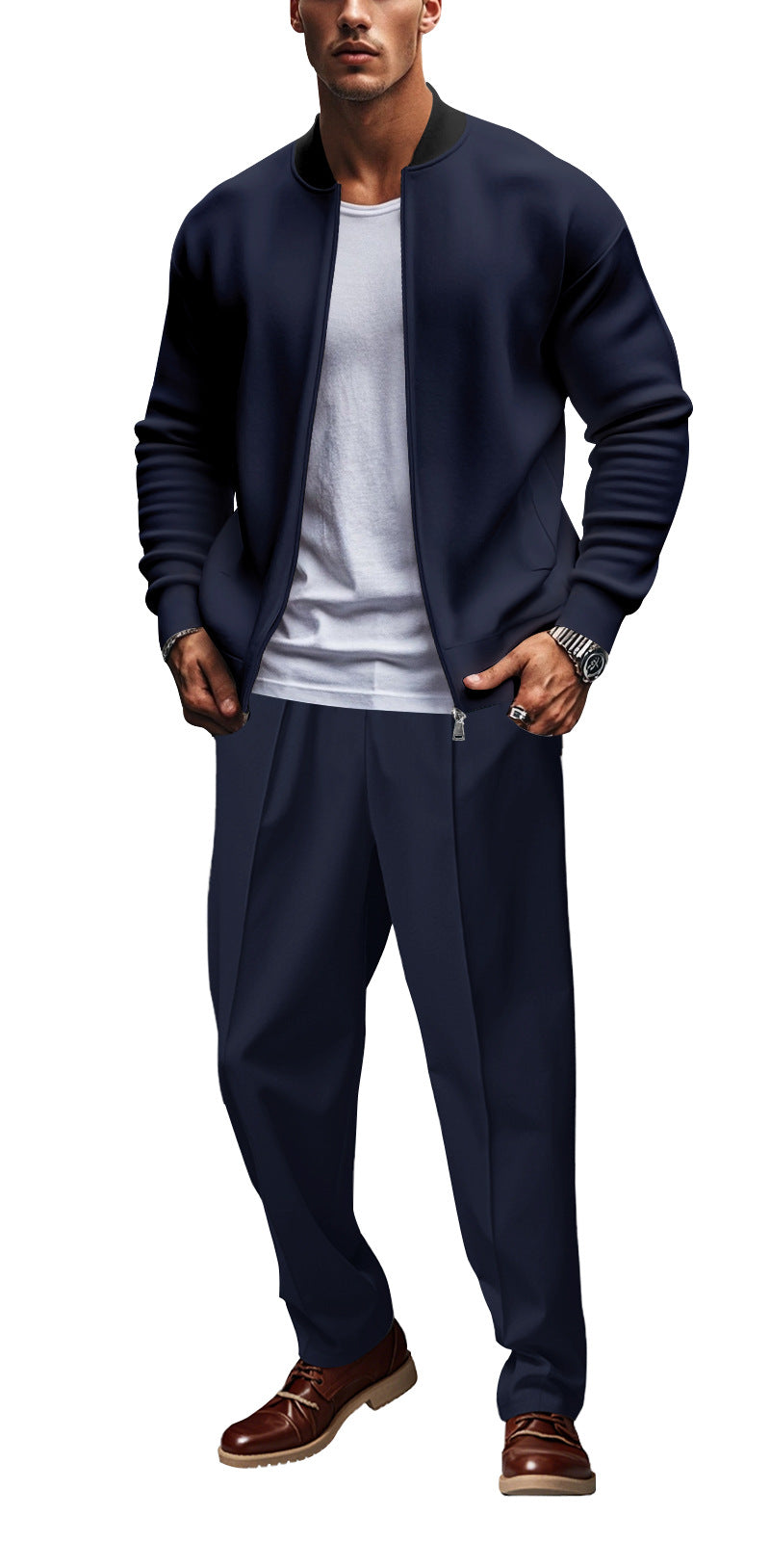 Veste à capuche sportive pour hommes avec fermeture éclair et pantalon d'entraînement assorti Chic und Stil