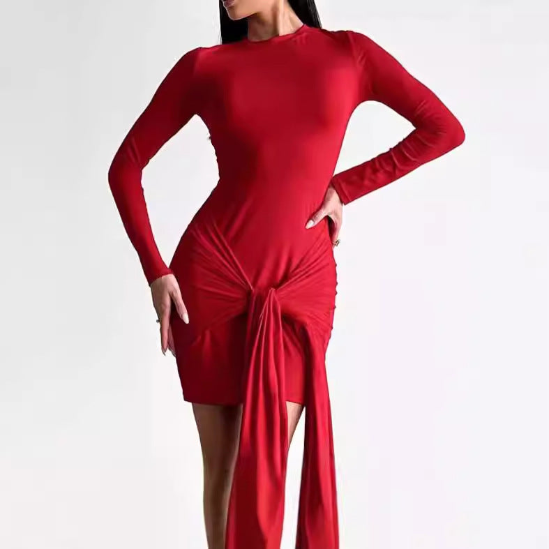 Robe portefeuille à manches longues pour dames avec ourlet asymétrique et coupe cintrée Chic und Stil